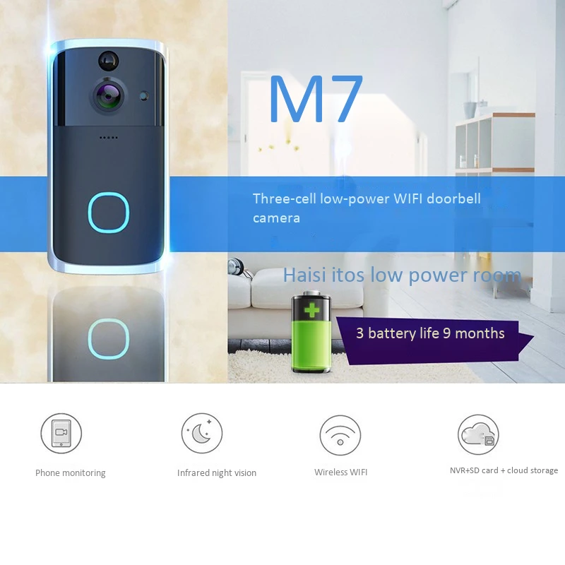 M7 720P Smart Wifi Video Doorbell Camera Visual Intercom With Chime Night-Vision Ip Door Bell Wireless Home Security Camera