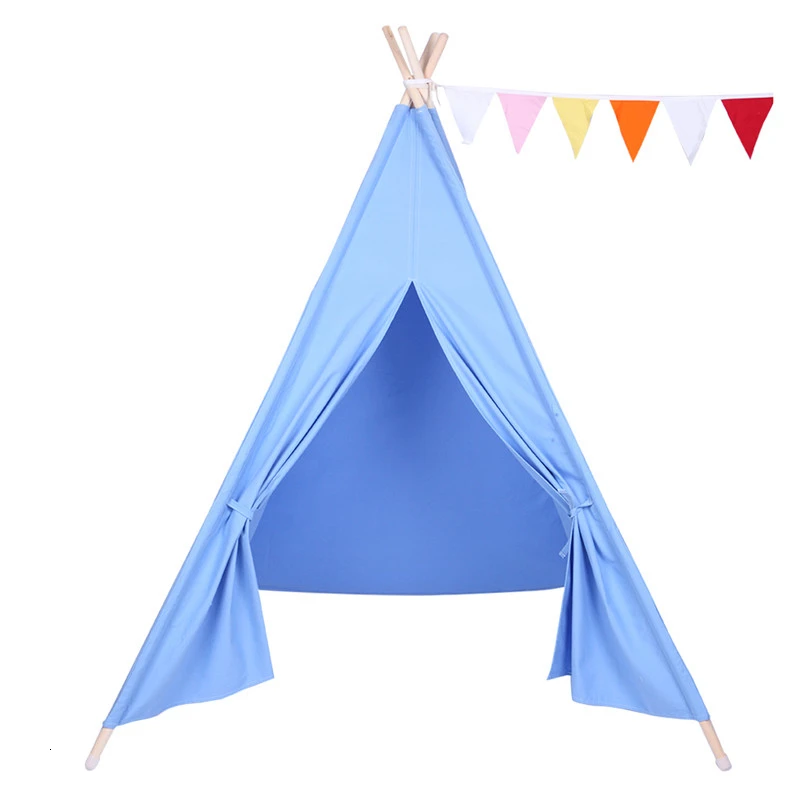 Large 100% cotton Canvas Original Teepee  Indian Play Tent  House Children Tipi Tent  with Small Coloured FlagsTent  (1)
