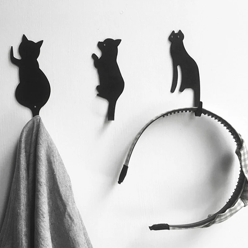 

Metal Seamless Key Holder Hanging Storage Kitchen Bathroom Decoration Home Storage Multifunction Black Cartoon Cat Shape Hook