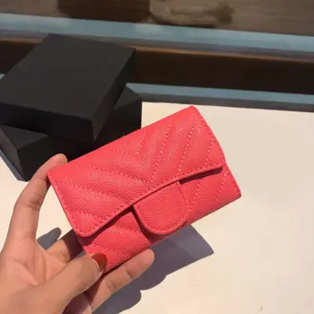 

High end customized brand luxury lady purse caviar V-line wallet leather making card holder lady Wallet