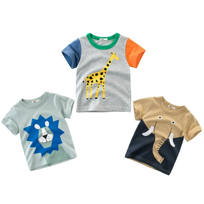 Летняя детская футболка для мальчиков футболки с короткими рукавами с принтом животных модные повседневные топы для детей, Лидер продаж
