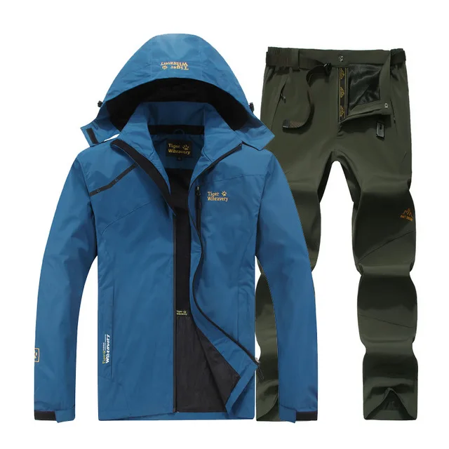 Спортивный костюм для женщин и мужчин походная куртка и походные брюки весна осень ветрозащитная водонепроницаемая куртка альпинистский спортивный комплект - Color: men008