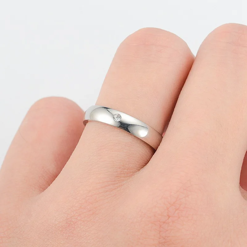 Anéis de aço inoxidável para mulheres simples мкм zircão noivado moda jóias anéis para festa de Casamento masculino