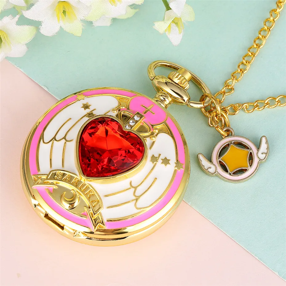 Золотой Модный и повседневный анимационный японский косплей Сейлор Мун карманные часы с цепочкой ожерелье кулон