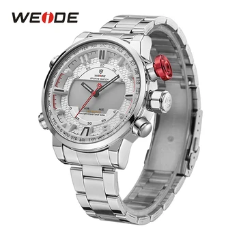 

WEIDE Men Sports Watches Multiple Functions Auto Date Week LED Display Alarm Stainless Steel Waterproof Business Wristwatches