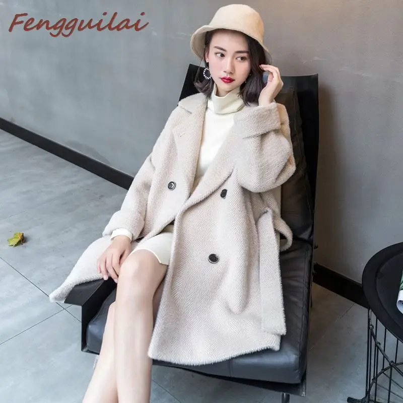 FENGGUILAI, новинка, Женское шерстяное пальто, теплое, длинный рукав, отложной воротник, верхняя одежда, куртка для девушек, осень, зима, повседневное, элегантное пальто
