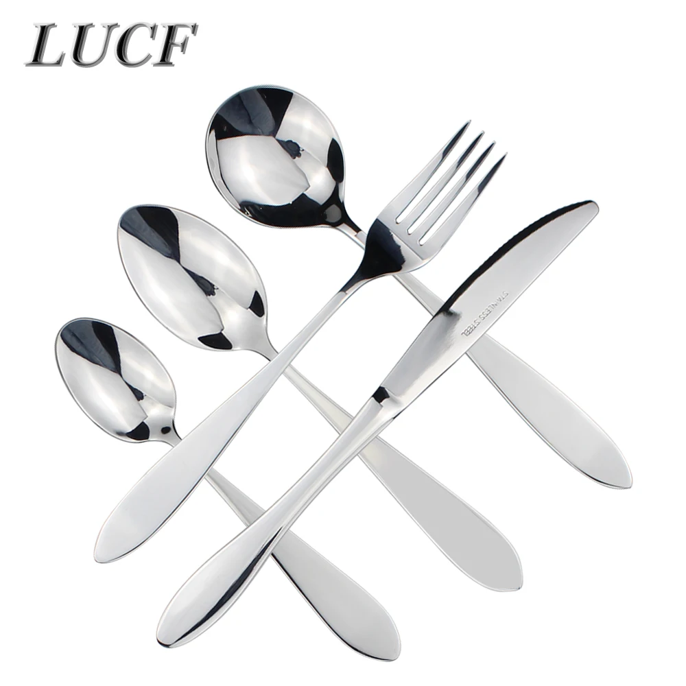 

LUCF Fashion shape Mirror Polish Stainless Steel Western Cutlery Simple stylish Dinnerware flatware for home modern kitchen