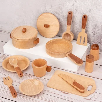 

Kids Wooden Toys Pretend Play Kitchen Set Simulation Kitchenware Miniature Toys Early Educational Toys for Toddlers