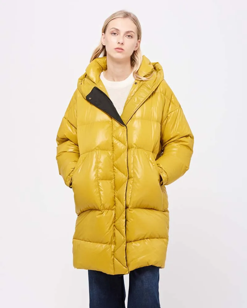 Зимняя куртка-пуховик оверсайз kапюшоном для женский плотное теплое длинное пуховое пальто Элегантная модная верхняя одежда