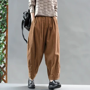 Женские хлопковые вельветовые штаны, плотные штаны для осени и зимы, большие длинные свободные негабаритные Ретро Винтажные модные повседневные штаны AZ47282421 - Цвет: B