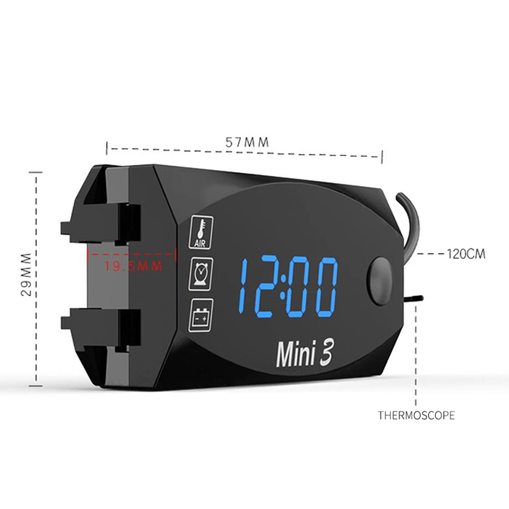 DC 6V-30V 3 In 1 Digital Time Clock + Thermometer + Voltage Voltmeter Motorcycle IP67 Waterproof Tester Battery Moniter Gauge