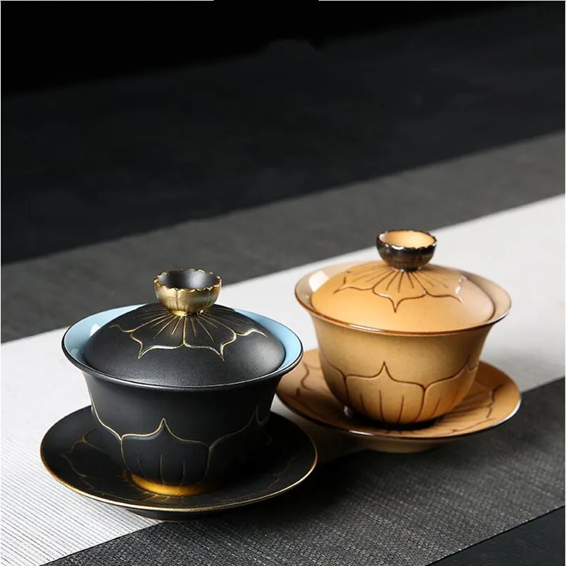 Hand Painted Large Sancai Cover Bowl Single Anti-hot Teacup Ceramic Tea Lid Set with | Дом и сад