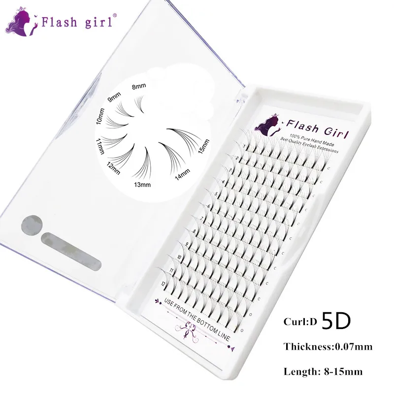 Flash girl Natural Black Long Stem 5D 0.07D 8-15 MIX Eyelash Extensions Of Russian Volume and Premade Fans Eyelashes for Makeup | Красота и