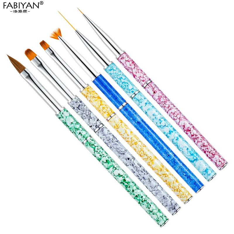 

6 Style Nail Art Painting Drawing Carving Liner Brush Fan Flat Manicure Line Stripes UV Gel Extension Builder Detachable Pen