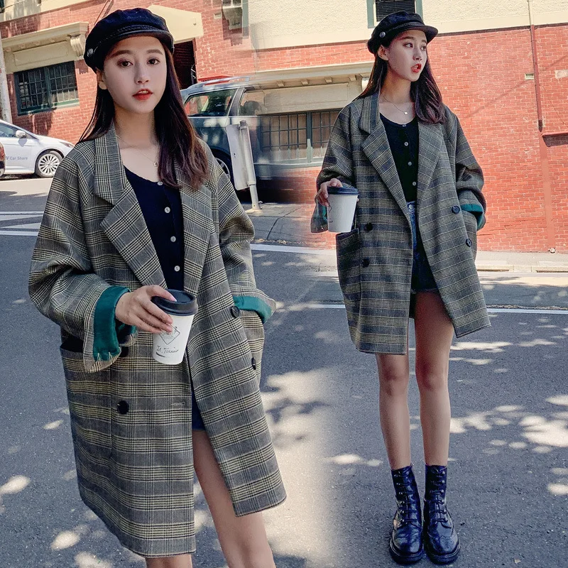 

2019 Spring New Style CHIC Network Red Plaid Small Suit Coat Women's Korean-style Students Hong Kong Flavor Retro Casual British