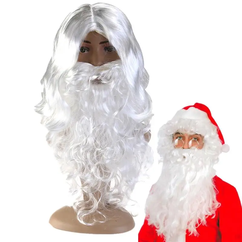 Роскошная белая Шляпа Санты маскарадный костюм Рождественский Санта Клаус Костюм усы волшебник парик и борода набор Рождество год Рождество A35
