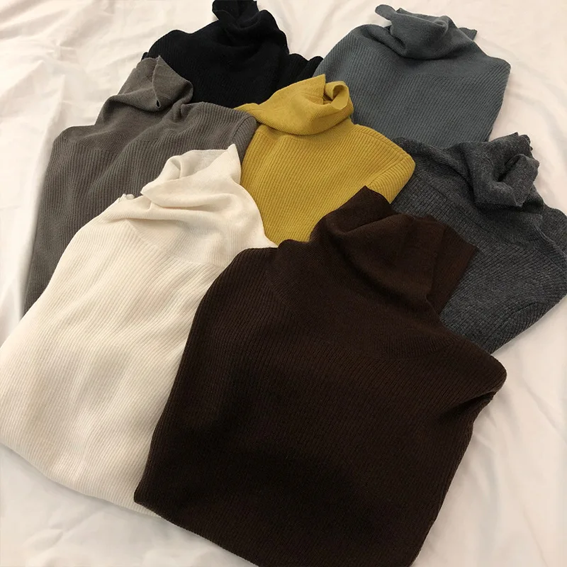 

2019 Autumn Winter Wool Base Shirt Sweater Simple Pullover Solid Thin Section Outside Knitting Turtleneck Sweaters Women Wear