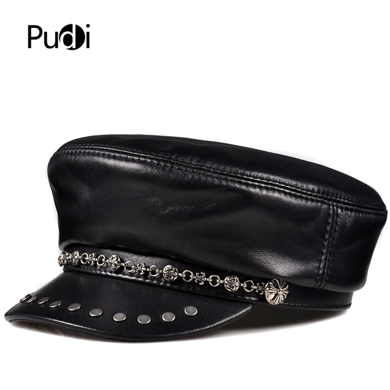

Pudi women fashion real sheep leather hat cap girl new style pilot caps military hats HL807