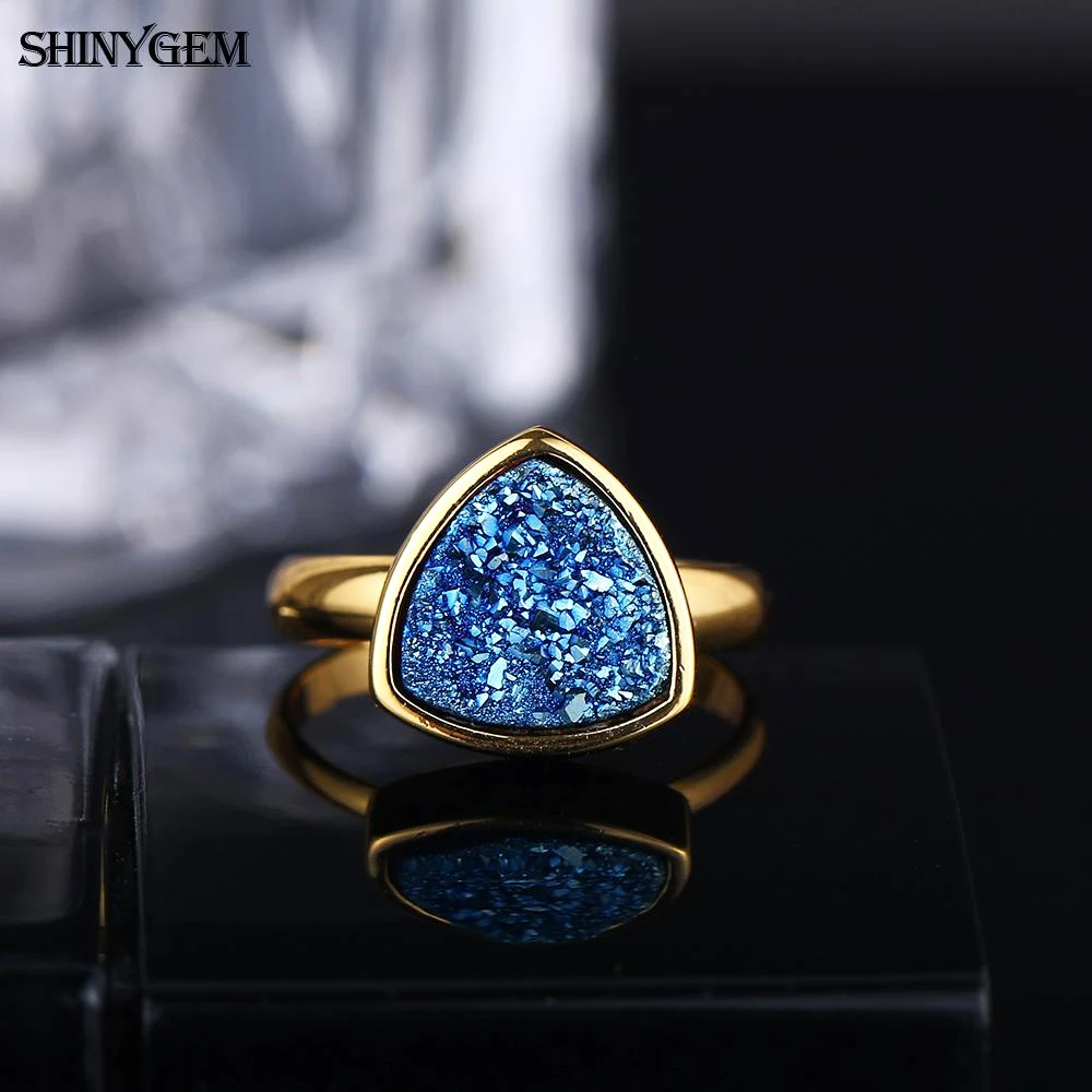 Кольца ShinyGem 2020 10 мм с треугольным кристаллом и опалом регулируемые размеры