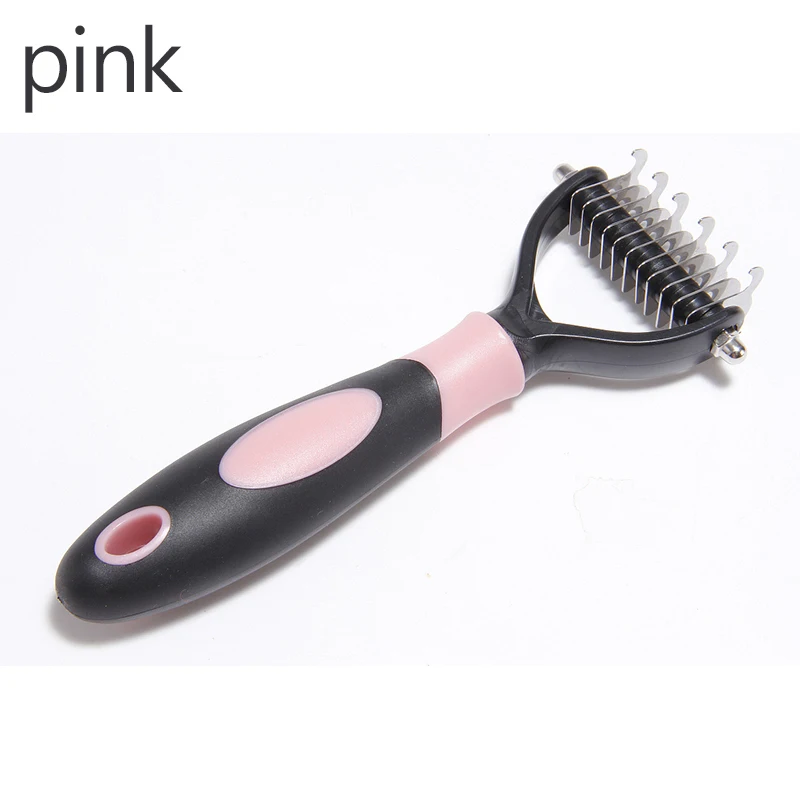 pink Удаление волос гребень для профессиональной стрижки собак, котов Dematting Deshedding кисть инструмент для клубок, скользящая по меховая опушка вьющиеся ПЭТ длинные волосы - Цвет: pink