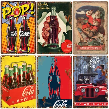 

Cola Vintage Metal Plate Tin Signs Christmas Wall Poster Decals Plate Painting Vintage Wall Art Bar Club Pub Home Decor 30*20 cm