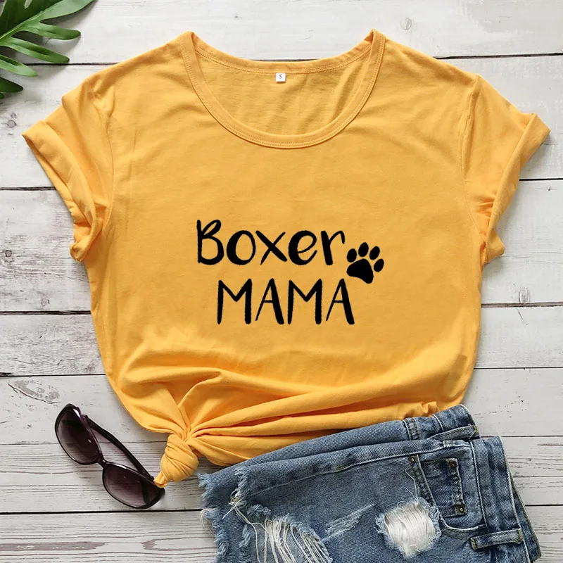 yellow-black text Новое поступление, забавная Женская футболка из хлопка с принтом «Мама-Боксер», футболки для влюбленных собак, топы для мамы-собаки, подарок для мамы-собаки - Цвет: yellow-black text