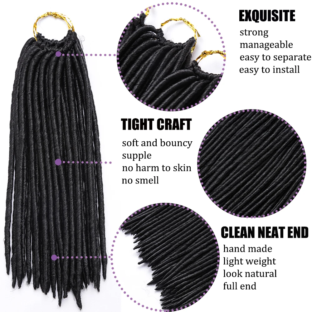 Synthetic Straight Faux Locs Crochet Hair Dreadlocks Braiding Hair Extensions Goddess Locs Hook Dreads Hair for Women Black 5