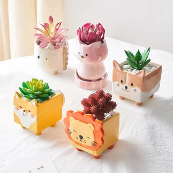 

Cartoon Ceramic Flowerpot Potted Cute Animal Model Green Plant Flowerpot Modern Home Decoration Balcony Living Room Decor Gifts