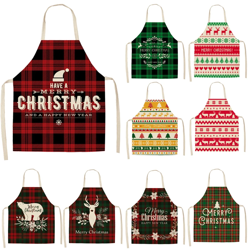 1PC Merry Christmas Apron Cute Elk Red Plaid Cotton Linen Kitchen Apron For Woman Bibs New Year Xmas Baking Cooking Accessories 1PC Merry Christmas Apron Cute Elk Red Plaid Cotton Linen Kitchen Apron For Woman Bibs New Year Xmas Baking Cooking Accessories
