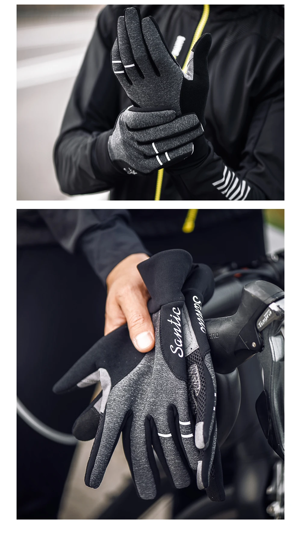 Santic перчатки для велоспорта мужские черные гелевые теплые полный палец с сенсорной функцией противоударные теплые 9P057/9P056