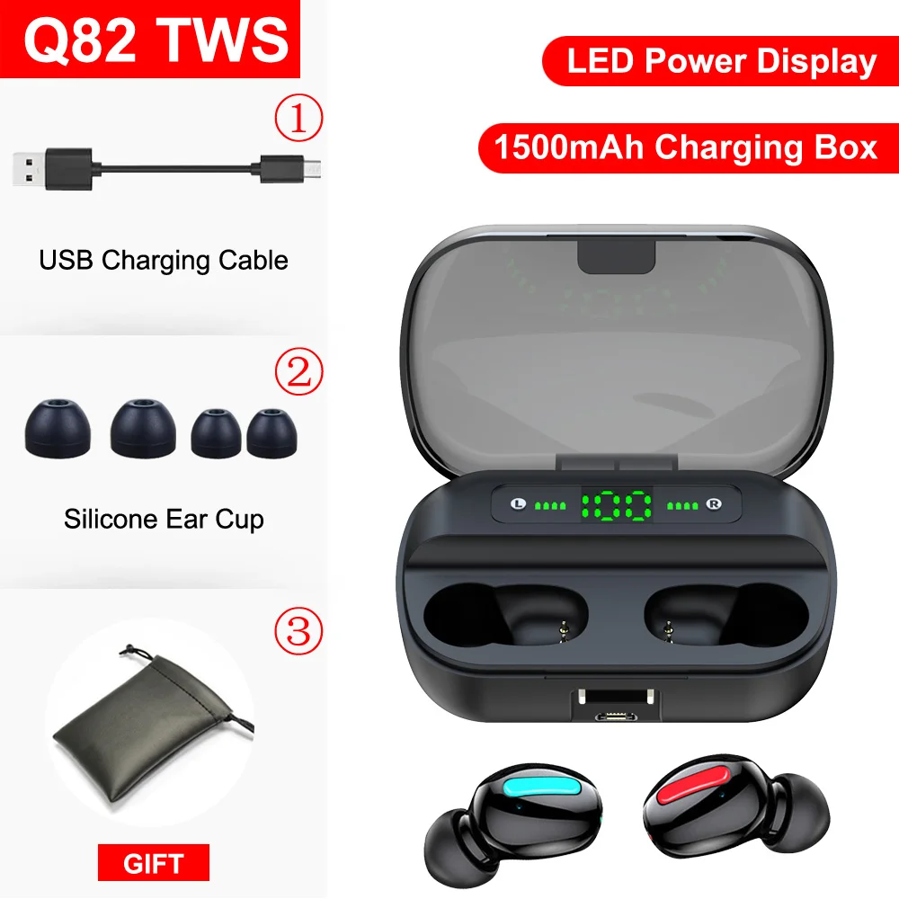 Black I Q82 TWS Bluetooth наушники вкладыши беспроводные наушники Handsfree Bloototh гарнитура Ture беспроводные наушники для телефона Android iOS - Цвет: Black I