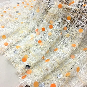 

New high quality lace fabric Feather Sequin three dimensional flower embroidery tissu wedding dress fabrics