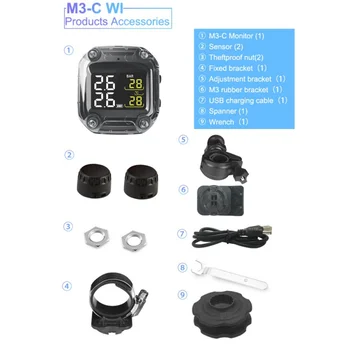 

Waterproof Motorcycle Real Time Tire Pressure Monitoring System TPMS Wireless LCD Display Internal or External TH/WI Sensors