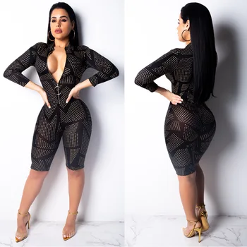 

European and American Fashion Sexy Wave Print Slim Jumpsuit Body Feminino Para Mulheres Bodysuit Women Black Modis Sexy Bodysuit