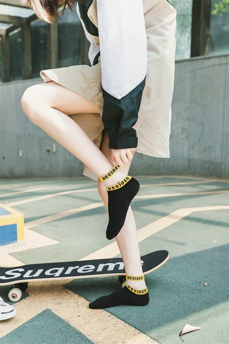 1 пара модных женских хлопковых шелковых коротких носков в Корейском стиле яркие цветные кружевные повседневные Дышащие носки с надписями
