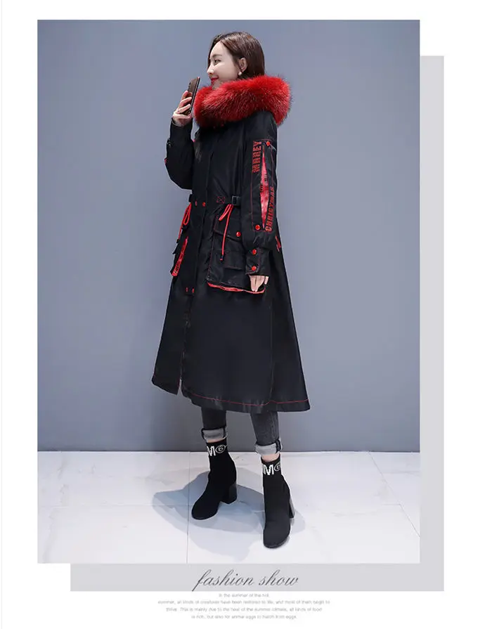 Зимняя куртка женская мода хит цвета большой размер большой меховой воротник с капюшоном парка длинное пальто Женская Лоскутная теплая одежда f1652