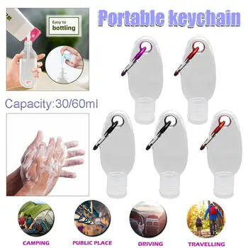 

5Pcs 30/60ml High Quality Transparent Portable Travel Empty Hand Sanitizer Bottles with Hook Refillable Bottles