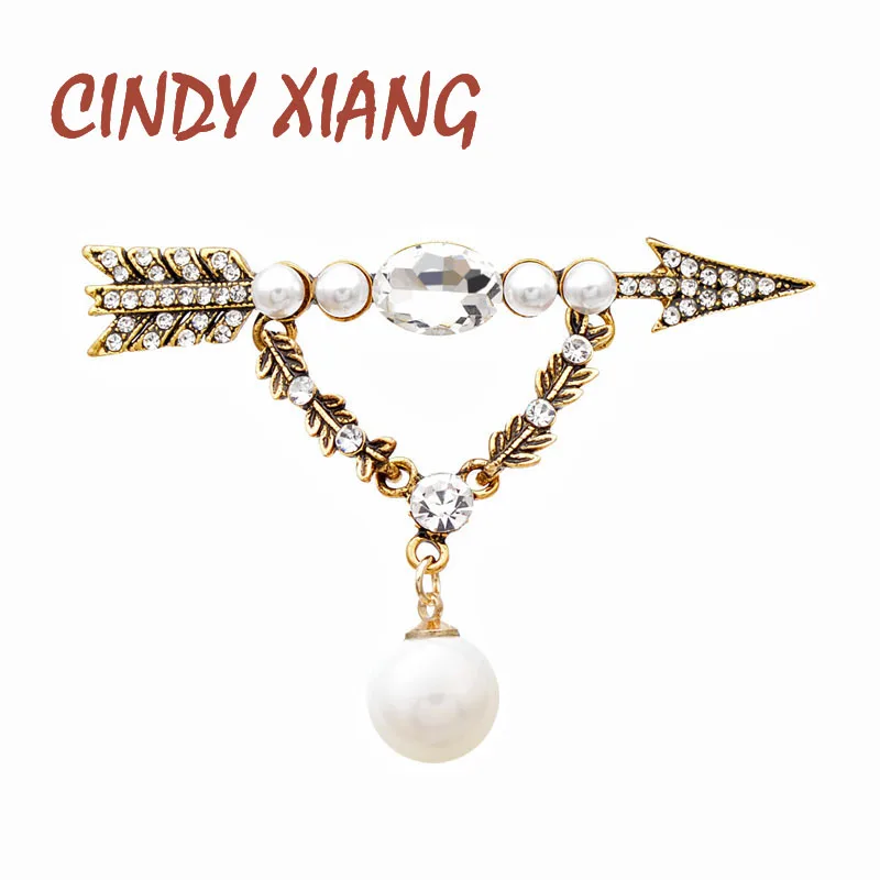 

CINDY XIANG Rhinestone Arrow Brooches For Women 2 Colors Choose Vintage New Design Dangle Fashion Pins Autumn Winter Jewelry