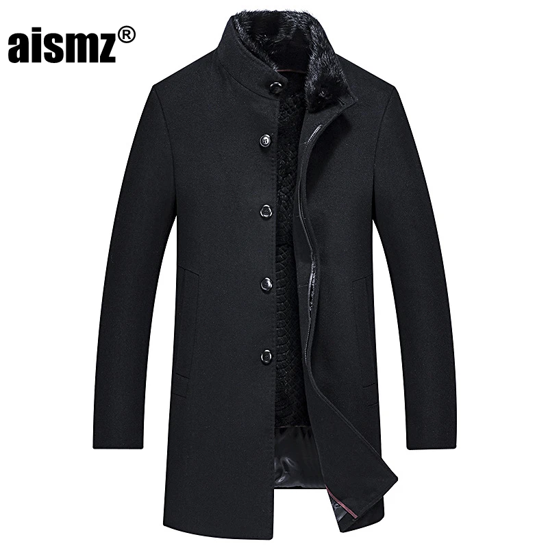 

Aismz Luxury Quality Winter 90% White Duck Long Down Jacket Men Wool Cashmere Mink Fur Collar Business Casual Thick Warm Coat