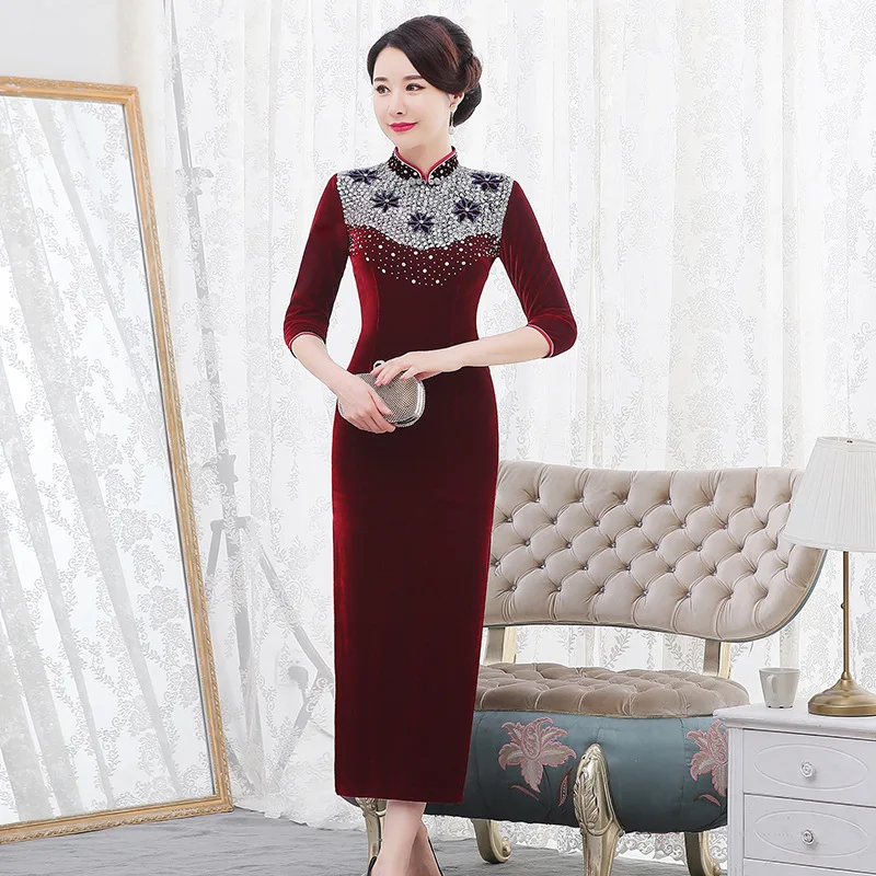 

2019 Sale Winters Pleuche Cheongsam Seven Long Sleeve Improvement Of Cultivate Morality High-grade Toast Restoring Ancient Ways