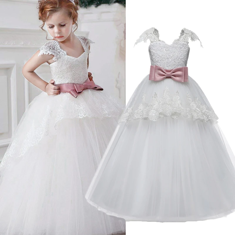 Новое Кружевное Тюлевое свадебное платье для девочек, платье праздничное платье принцессы Свадебное платье для выпускного вечера, изысканное белое платье для крещения и причастия