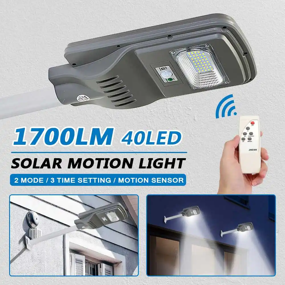 40 LED 1700LM Solar Wall Light+ Controller Outdoor Garden Yard Rod Security Lamp Waterproof IP65 Motion Sensor Remote Control