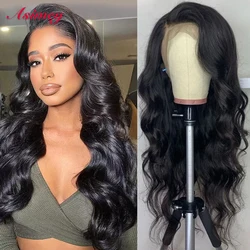 Asimey Body Wavy Natural Color Wigs 180% Brazilian Remy  Preplucked With Baby  Hair Transparent Lace Frontal Wig For Black Women
