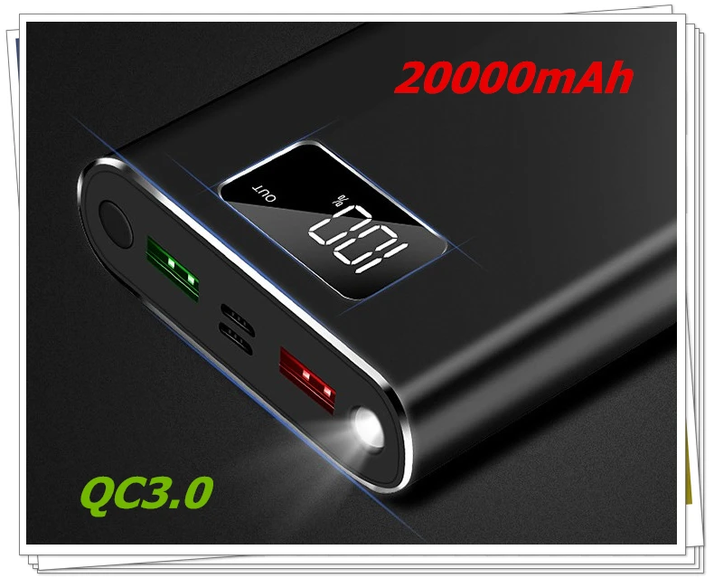 

QC3.0 5V2.1A Power Bank For iPhone Fast 20000 mAh Powerbank Portable External Battery Charger