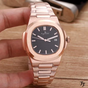 

Classic New Automatic Mechanical Men Watch Rose Gold Sapphire Stainless Steel Transparent Glass Back Grey Blue Waterproof