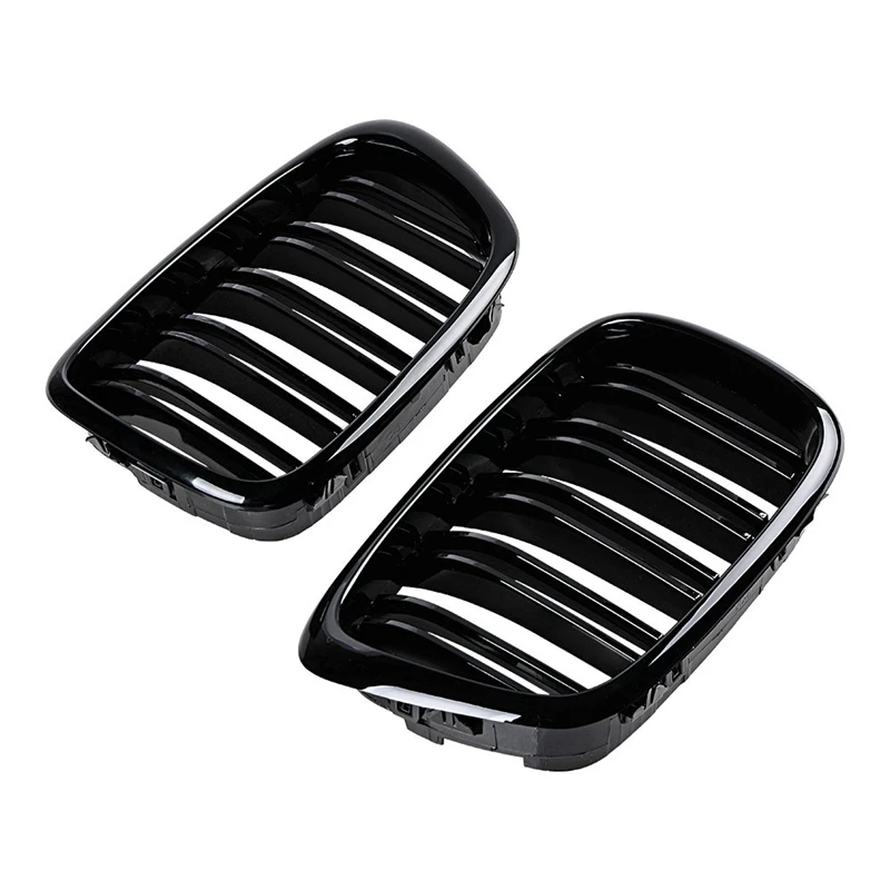 Glossy Black Front Hood Kidney Grille Grill ABS Dual Line Compatible for BMW E39 5-Series 525 528 1995-2004 Front Bumper Grille