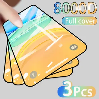 3PCS Full Cover Protective glass on For iPhone 11 12 Pro Max tempered Glass Film iPhone X XR XS Max Screen Protector Curved Edge 1