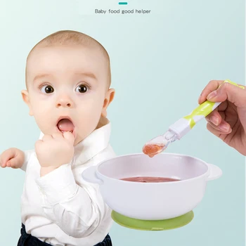 

Cartoon Double-sided Bear Silicone Spoon baby spoons feeding dishes Safety Tableware for children Learning Spoons