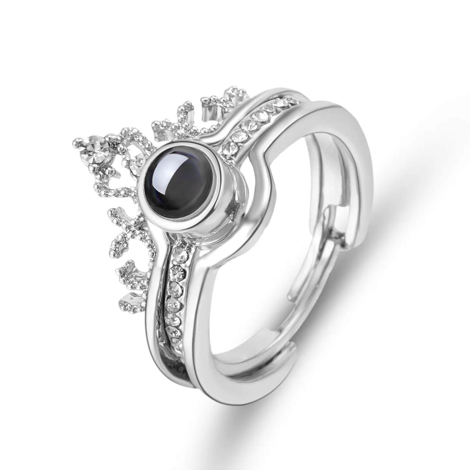 Кольца для пар Rinhoo на 100 языках, проецируемое кольцо с надписью I love you, романтическая Корона, открытая манжета, обручальное кольцо с памятью о любви, ювелирное изделие, подарок - Цвет основного камня: silver