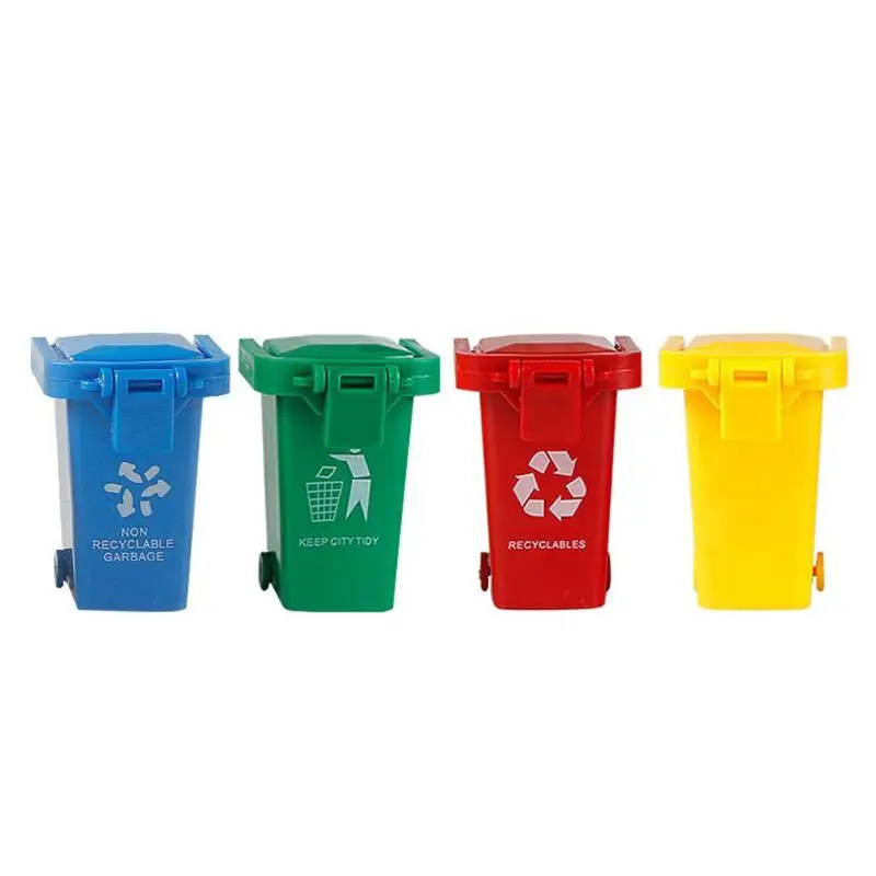 

4pcs Mini Trash Bin Garbage Can Container Lightweight and Delicate Creative and Unique Plastic Children Kids Creative Toys